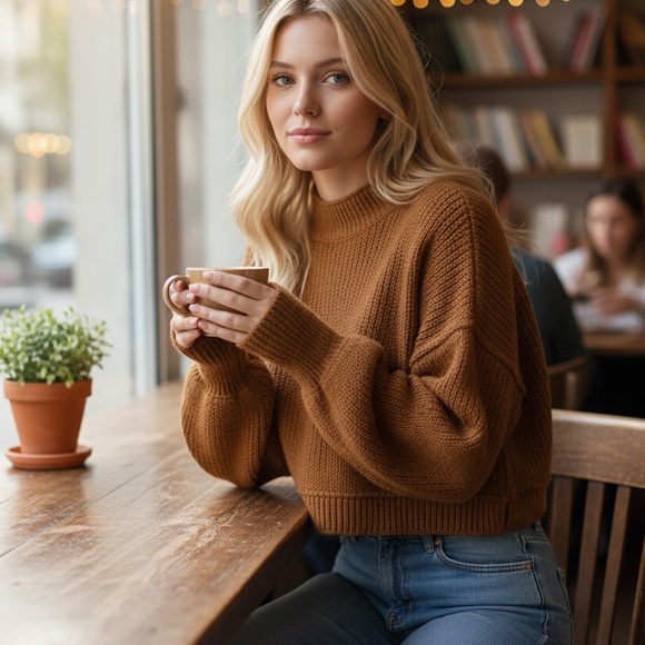 Free People Sweaters - NWT Free People Easy Street Crop Pullover Sweater Brown Cedar Women’s S $98